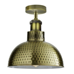 Vintage Semi Flush Mount Ceiling Light With E27 Base Metal 26Cm Dome Lamp Shade For Kitchen, Living Room Green Brass