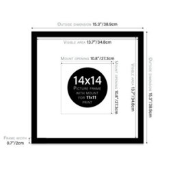"14X14"" Black Picture Frame - 14X14"" Square Frame With 11X11"" Mount For 14X14""/11X11"" Pictures Art Deco Style Room Decor, 1 Pack" - thumbnail 2