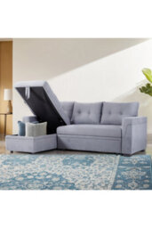 Living And Home Grey 3-Seater Upholstered Corner Sofa Bed With Storage - thumbnail 3