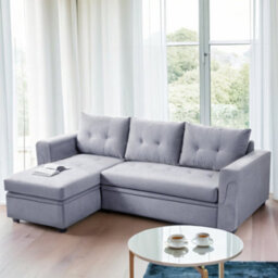 Living And Home Grey 3-Seater Upholstered Corner Sofa Bed With Storage