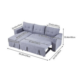 Living And Home Grey 3-Seater Upholstered Corner Sofa Bed With Storage - thumbnail 9