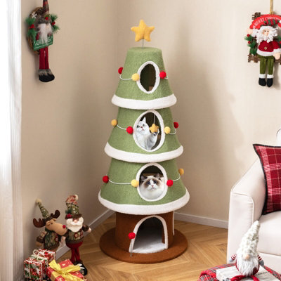 Costway 154 Cm Cute Cat Tower With 4 Condos Christmas Cat Tree With Sisal Carpet - image 1
