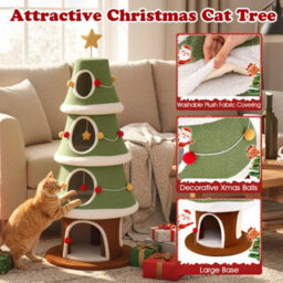 Costway 154 Cm Cute Cat Tower With 4 Condos Christmas Cat Tree With Sisal Carpet - thumbnail 9