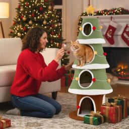 Costway 154 Cm Cute Cat Tower With 4 Condos Christmas Cat Tree With Sisal Carpet - thumbnail 5