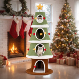Costway 154 Cm Cute Cat Tower With 4 Condos Christmas Cat Tree With Sisal Carpet - thumbnail 4