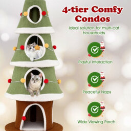 Costway 154 Cm Cute Cat Tower With 4 Condos Christmas Cat Tree With Sisal Carpet - thumbnail 7