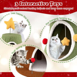 Costway 154 Cm Cute Cat Tower With 4 Condos Christmas Cat Tree With Sisal Carpet - thumbnail 6