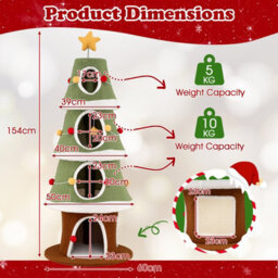 Costway 154 Cm Cute Cat Tower With 4 Condos Christmas Cat Tree With Sisal Carpet - thumbnail 3