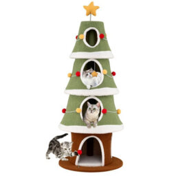 Costway 154 Cm Cute Cat Tower With 4 Condos Christmas Cat Tree With Sisal Carpet - thumbnail 2