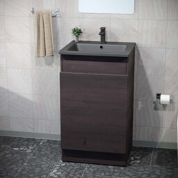 Nes Home 485mm Left Hand Dark Oak Vanity Unit With Black Resin Basin - thumbnail 2