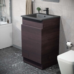 Nes Home 485mm Left Hand Dark Oak Vanity Unit With Black Resin Basin - thumbnail 3