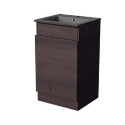 Nes Home 485mm Left Hand Dark Oak Vanity Unit With Black Resin Basin - thumbnail 6
