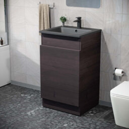 Nes Home 485mm Left Hand Dark Oak Vanity Unit With Black Resin Basin