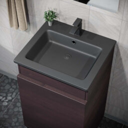 Nes Home 485mm Left Hand Dark Oak Vanity Unit With Black Resin Basin - thumbnail 4