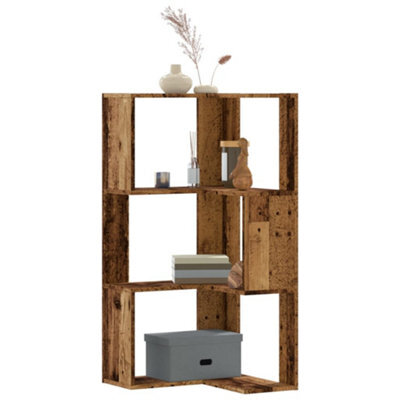 Walplus Corner Bookcase 3-Tier Old Wood 50X50X102 Cm Engineered Wood - image 1