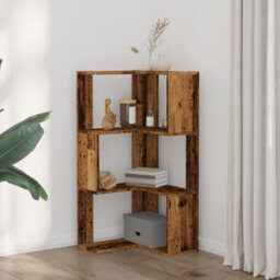 Walplus Corner Bookcase 3-Tier Old Wood 50X50X102 Cm Engineered Wood - thumbnail 3