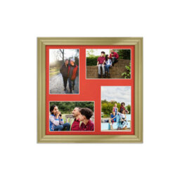 AK Frames 12X12 Gold Classic Multi Photo Frame With Poppy Red Mount - Holds 4 Apertures (4X) 6X4 Photos - thumbnail 1