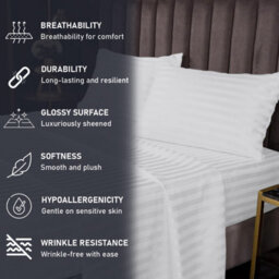 Ameha Stripe Fitted Sheet 40 Cm Deep Pocket- Hypoallergenic Easy Care White Bed Sheets Uk King Bedsheet(152X200Cm) - thumbnail 4
