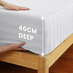 Ameha Stripe Fitted Sheet 40 Cm Deep Pocket- Hypoallergenic Easy Care White Bed Sheets Uk King Bedsheet(152X200Cm) - thumbnail 2