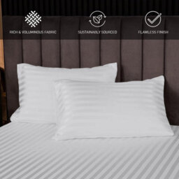 Ameha Stripe Fitted Sheet 40 Cm Deep Pocket- Hypoallergenic Easy Care White Bed Sheets Uk King Bedsheet(152X200Cm) - thumbnail 5