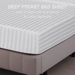 Ameha Stripe Fitted Sheet 40 Cm Deep Pocket- Hypoallergenic Easy Care White Bed Sheets Uk King Bedsheet(152X200Cm) - thumbnail 6