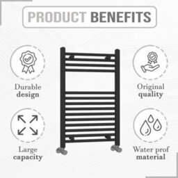 ARKO BATHROOM Arko Towel Radiator, Heated Towel Rails,wall Mounted Ladder Radiators 600X800mm ,black - thumbnail 3