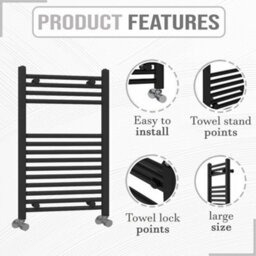 ARKO BATHROOM Arko Towel Radiator, Heated Towel Rails,wall Mounted Ladder Radiators 600X800mm ,black - thumbnail 2
