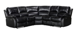 Manual Recliner Corner Sofa In Black Faux Leather 2C2 Sofa - thumbnail 3