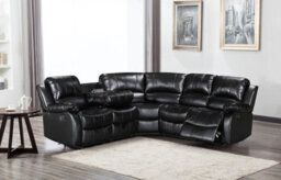 Manual Recliner Corner Sofa In Black Faux Leather 2C2 Sofa - thumbnail 2