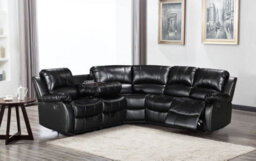 Manual Recliner Corner Sofa In Black Faux Leather 2C2 Sofa - thumbnail 1