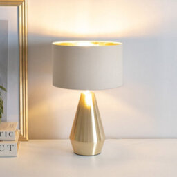 Valuelights Jax Gold Dimmable Touch Table Lamp With Natural With Gold Inner Lamp Shade And Led Bulb