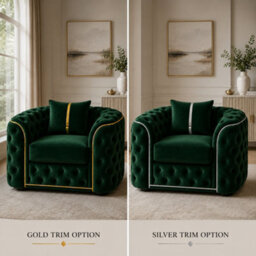 Stratus Interiors Ambassador Sofa Chesterfield Toronto Gold Trim Plush Velvet Sofa For Living Room - No Frills - Armchair - Green - thumbnail 5