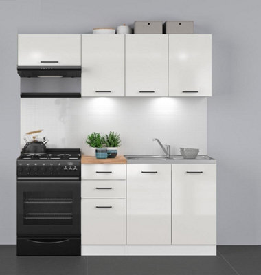 Impact Furniture Kitchen Cabinets 5 Unit Fitted Package 180Cm Set Complete Kitchenette Chalk White Gloss Junona - image 1