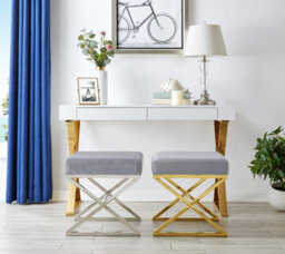 Furniturebox Uk Oxford Modern Grey Velvet And Silver Chrome Stool - thumbnail 6