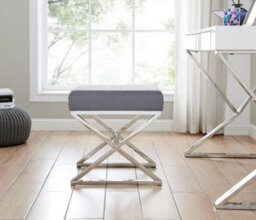 Furniturebox Uk Oxford Modern Grey Velvet And Silver Chrome Stool - thumbnail 3