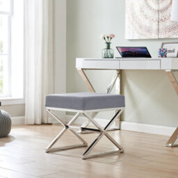 Furniturebox Uk Oxford Modern Grey Velvet And Silver Chrome Stool - thumbnail 1