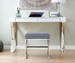 Furniturebox Uk Oxford Modern Grey Velvet And Silver Chrome Stool - thumbnail 2