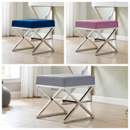 Furniturebox Uk Oxford Modern Grey Velvet And Silver Chrome Stool - thumbnail 8