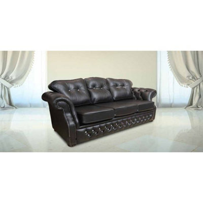 Chesterfield 3 Seater Crystal Black Leather Sofa Settee Bespoke In Era Style - image 1