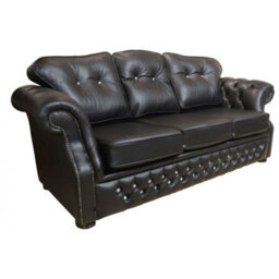 Chesterfield 3 Seater Crystal Black Leather Sofa Settee Bespoke In Era Style - thumbnail 2
