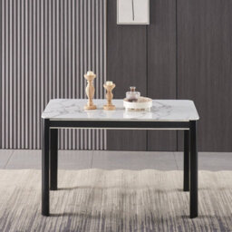 Furnizone UK Milano 4-Seater White Marble-Effect Glass Dining Table And 4 Monza Grey Velvet Chairs - thumbnail 3