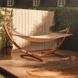 Vonhaus Hammock With Stand, Freestanding 1 Person Hammock With Natural Larch Wood Stand For Garden, Patio & Outdoors, White/brown - thumbnail 3