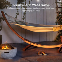 Vonhaus Hammock With Stand, Freestanding 1 Person Hammock With Natural Larch Wood Stand For Garden, Patio & Outdoors, White/brown - thumbnail 6