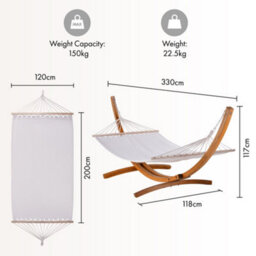 Vonhaus Hammock With Stand, Freestanding 1 Person Hammock With Natural Larch Wood Stand For Garden, Patio & Outdoors, White/brown - thumbnail 7