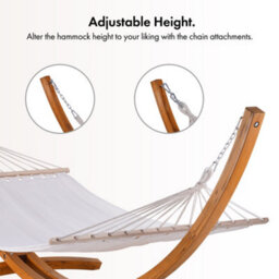 Vonhaus Hammock With Stand, Freestanding 1 Person Hammock With Natural Larch Wood Stand For Garden, Patio & Outdoors, White/brown - thumbnail 4