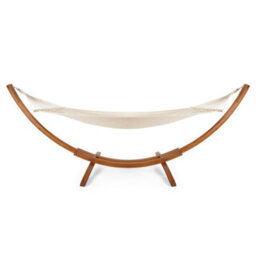 Vonhaus Hammock With Stand, Freestanding 1 Person Hammock With Natural Larch Wood Stand For Garden, Patio & Outdoors, White/brown - thumbnail 8