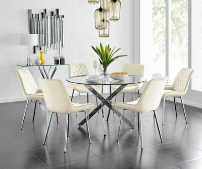 Furniturebox Uk Novara 120Cm Round Dining Table And 6 Cream Pesaro Silver Leg Chairs - image 1