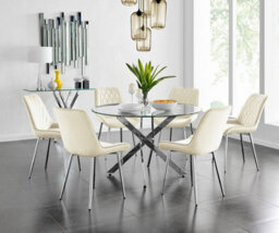 Furniturebox Uk Novara 120Cm Round Dining Table And 6 Cream Pesaro Silver Leg Chairs - thumbnail 1