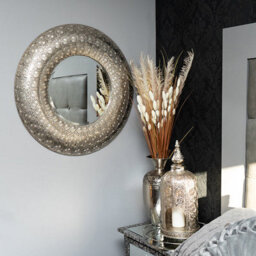Madison & Mayfair Moroccan Style Round Mirror With Silver Metal Frame