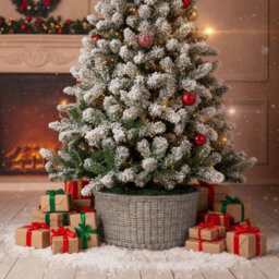 Natural Wicker Christmas Tree Skirt - Grey Medium For Tree Base - thumbnail 4